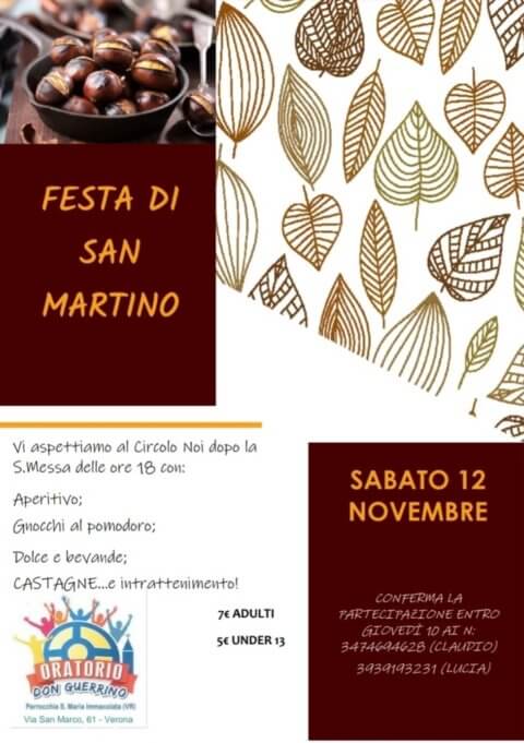 Festa di san Martino sabato 12 novembre Parrocchia di S. Maria