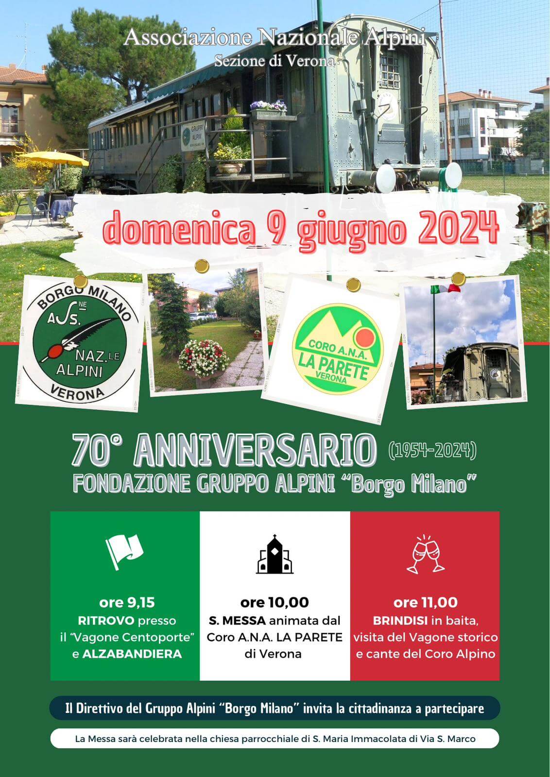 9/6: 70mo anniversario Alpini B.go Milano