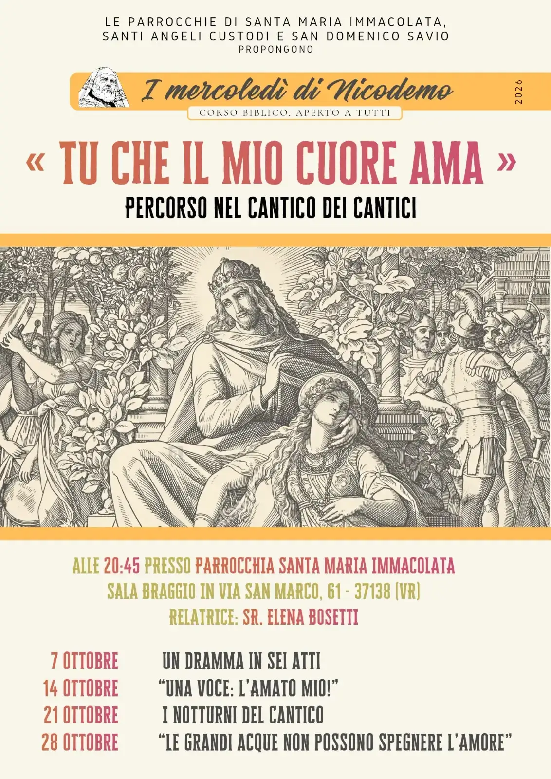 Dal 7/10 Corso biblico: Tu che il mio cuore ama